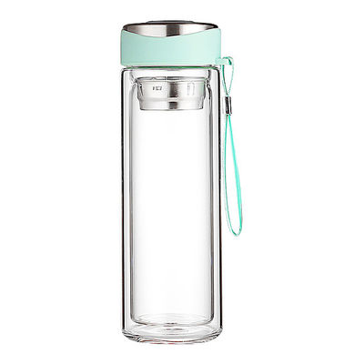 Botella de agua de vidrio de borosilicato ecológica con infusor de té libre de BPA y a prueba de fugas