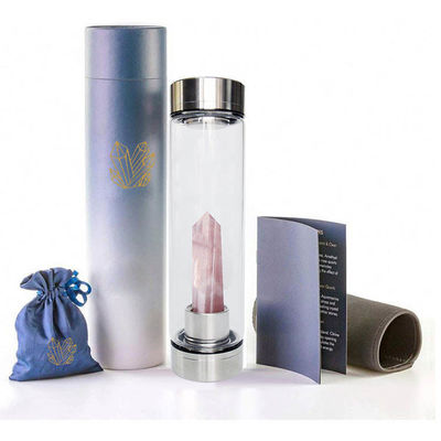 Energía curativa Botella de agua de cristal de cristal piedras Botella de agua potable de cristal