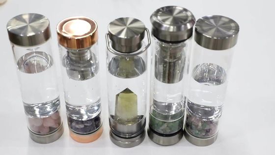 Botella de agua de vidrio con tapa para energía curativa Crystal Bpa Set regalo gratis
