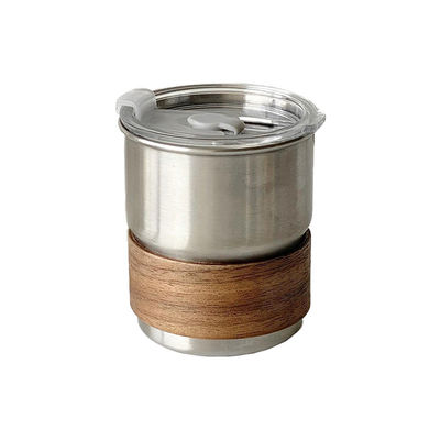 304 de acero inoxidable de pared única copa de café de manga de madera con tapa para viajes y fiestas