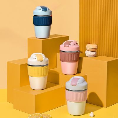 350 ml 480 ml Taza de viaje de doble pared dulce de café aislada con tapa de vacío con paja