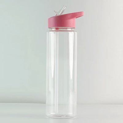 Botellas de agua de plástico para exteriores libres de BPA de 500 ml/750 ml con paja flexible y diseño portátil