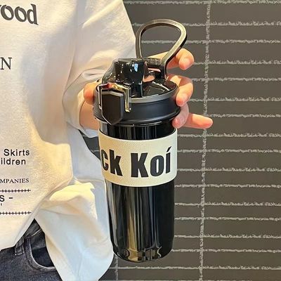 TOUR 600ml Taza de plástico boca rebotante botella portátil de agua transparente con cuerda y paja