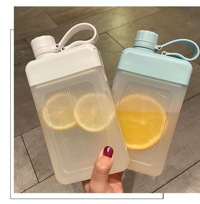 Botella de jugo deportivo de plástico cuadrado de 450 ml sin BPA, portátil e impermeable con tapa y tapa