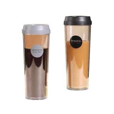 320 ml/420 ml/520 ml/700 ml Reutilizable de doble pared de plástico de la taza de té transparente con tapa para el campamento
