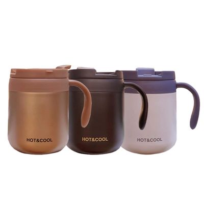 Copo de oficina de acero inoxidable 304 con mango y tapa Logotipo personalizado Bebida de café Taza de aislamiento al vacío