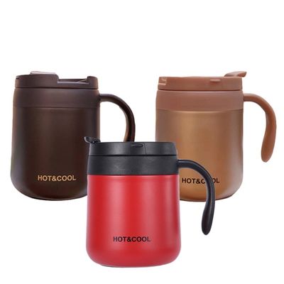 Copo de oficina de acero inoxidable 304 con mango y tapa Logotipo personalizado Bebida de café Taza de aislamiento al vacío