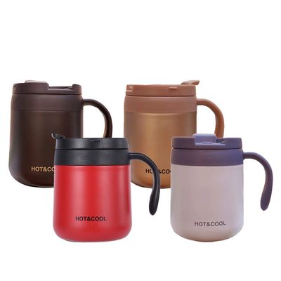 Copo de oficina de acero inoxidable 304 con mango y tapa Logotipo personalizado Bebida de café Taza de aislamiento al vacío