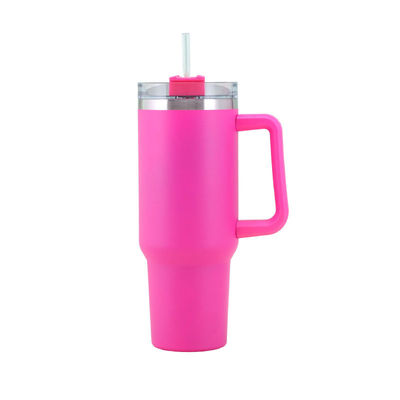 Copo térmico portátil tumbler con mango y tapa de paja 40 oz de acero inoxidable aislado