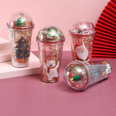 500 ml de BPA libre copa de doble pared con tapa y paja botella de plástico de Navidad