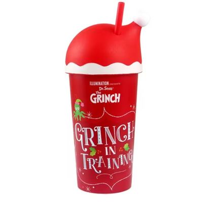 Regalo de Navidad 20 oz de plástico reutilizable para niños Santa Hat Mug con tapas y pajitas