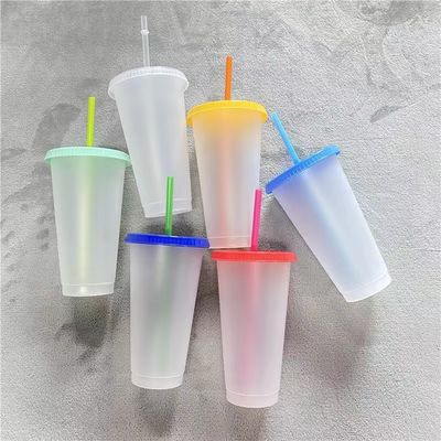 Regreso a la escuela 16 oz/24 oz de plástico libre de BPA taza de café botella de agua fría con tapa y paja