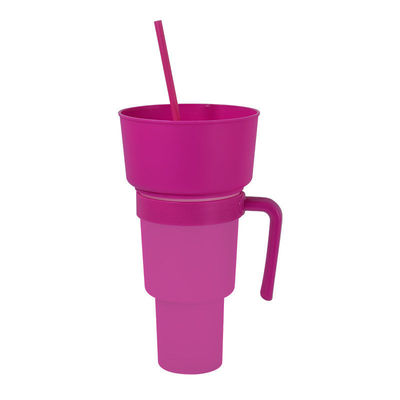 Logotipo personalizado aceptable boca ancha 1L taza de plástico de bocadillos con bandeja de bocadillos y paja