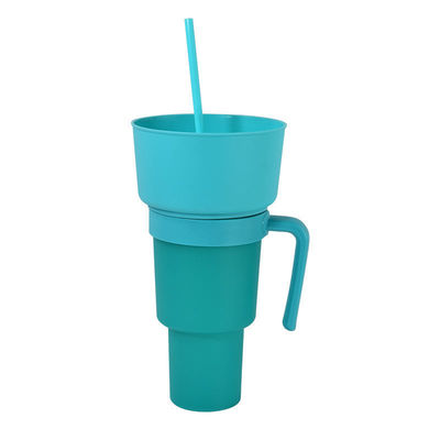 Logotipo personalizado aceptable boca ancha 1L taza de plástico de bocadillos con bandeja de bocadillos y paja