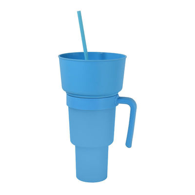 Logotipo personalizado aceptable boca ancha 1L taza de plástico de bocadillos con bandeja de bocadillos y paja