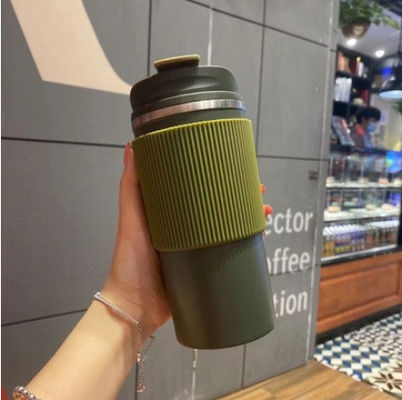 Taza de café aislada de doble pared de acero inoxidable con tapa portátil a prueba de fugas