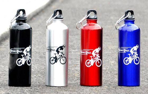 750ml Impresión de logotipo personalizado de metal de aluminio Botella de agua para bicicleta con carabinero para exteriores