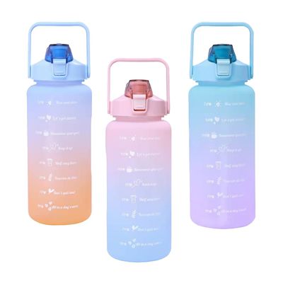 Botella de agua deportiva de paja de plástico de gran capacidad Tazas de color gradiente para beber al aire libre