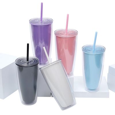 750 ml de capacidad Tazas de plástico transparente con tapas y paja para tumbler reutilizable para niños
