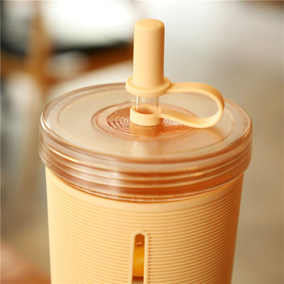 Taza de té de burbujas de plástico de doble pared reutilizable con capacidad de 700 ml y manga de silicona