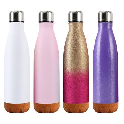 Regreso a la escuela Logotipo de color personalizado Botella de agua de acero inoxidable de 500 ml con fondo de corcho