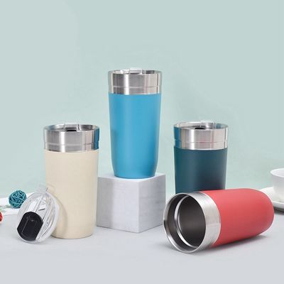 Taza de cerveza de acero inoxidable con revestimiento en polvo de 16 onzas personalizada Taza de doble pared a prueba de fugas