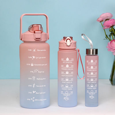 3pcs/set Botella de agua de color portátil para deportes de color gradiente 2000ML 900ML 280ML con tapa