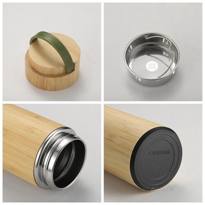 Termosas de bambú de madera aislada de acero inoxidable Botella de taza de botella con infusor de té