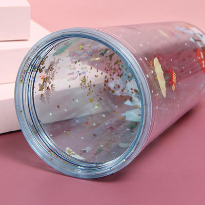 Tazas de plástico de Navidad 500 ml Glitter de doble pared para beber con tapas y pajitas
