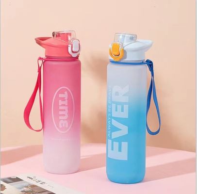 Actividad al aire libre de gimnasio 1L Botella de plástico para beber con marca de tiempo y sin aislamiento