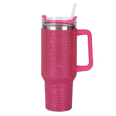 Botella de agua de vacío de acero inoxidable de 40 oz incrustada en diamante con paja y fácil de manejar