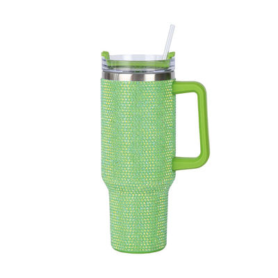 Botella de agua de vacío de acero inoxidable de 40 oz incrustada en diamante con paja y fácil de manejar