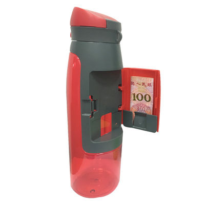 En stock Botella de agua potable de plástico portátil deportiva de 750 ml de capacidad con almacenamiento de tarjetas
