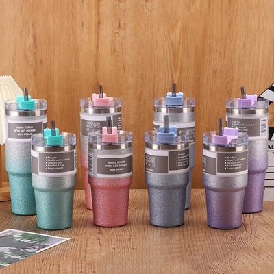 Botellas de termo portátiles con pajitas personalizadas 20 oz / 30 oz de acero inoxidable