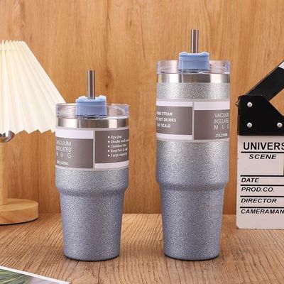 Copo de agua aislado de acero inoxidable con paja para viajes y estilos de vida activos