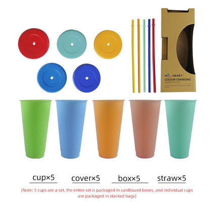 Estilo de diseño minimalista 24 oz de plástico libre de BPA con tapa y paja