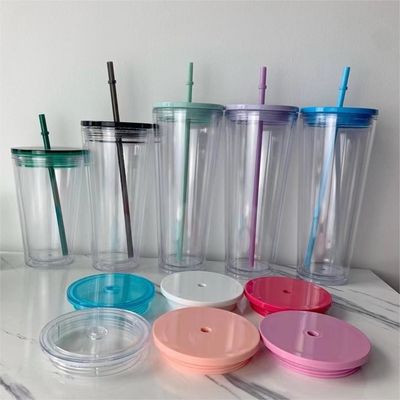 1 pieza personalizada DIY 16oz 24oz de doble pared plástico acrílico claro copa con paja y tapa