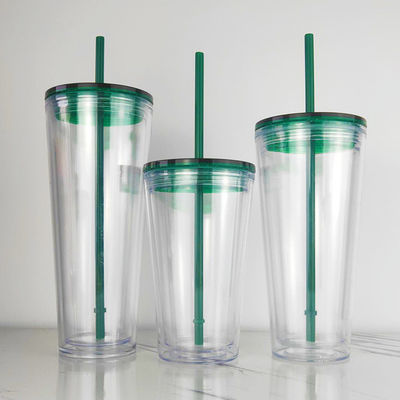 1 pieza personalizada DIY 16oz 24oz de doble pared plástico acrílico claro copa con paja y tapa