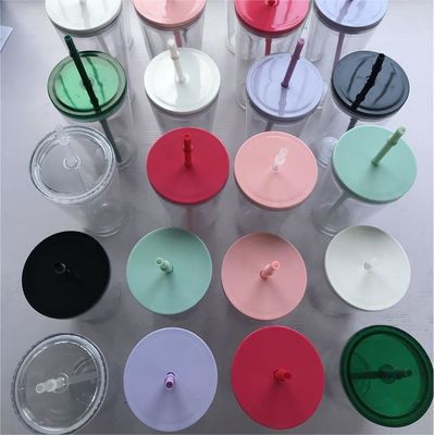 1 pieza personalizada DIY 16oz 24oz de doble pared plástico acrílico claro copa con paja y tapa