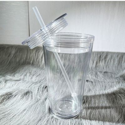 1 pieza personalizada DIY 16oz 24oz de doble pared plástico acrílico claro copa con paja y tapa
