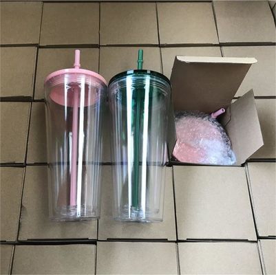 1 pieza personalizada DIY 16oz 24oz de doble pared plástico acrílico claro copa con paja y tapa