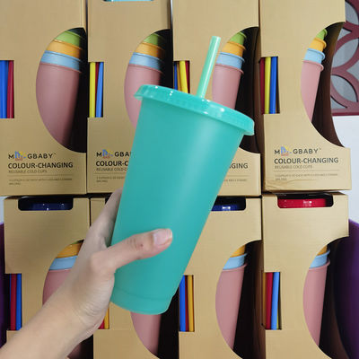 Impresión personalizada de agua fría libre de BPA Cambiador de color con tapa y paja