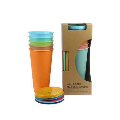 Impresión personalizada de agua fría libre de BPA Cambiador de color con tapa y paja