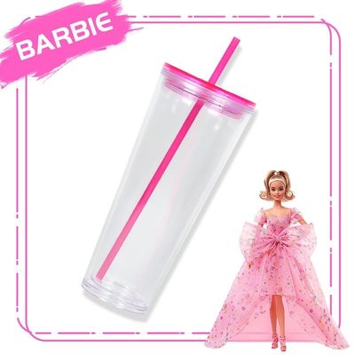 710ml Botella de agua clara 24 oz Tumblers de plástico con tapa y paja para la ocasión de la fiesta