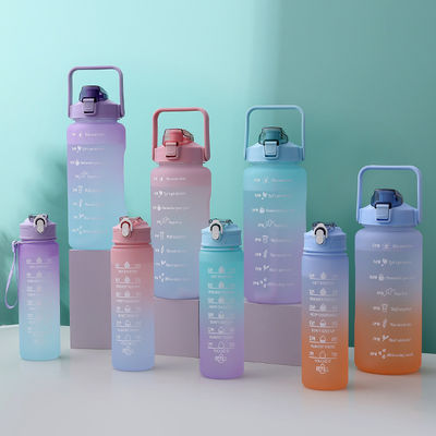En stock 2023 Gradient Color 3 en 1 Set 64 oz Medio Galón Gimnasio Botella de agua motivacional 2000ML 900ML 280ML