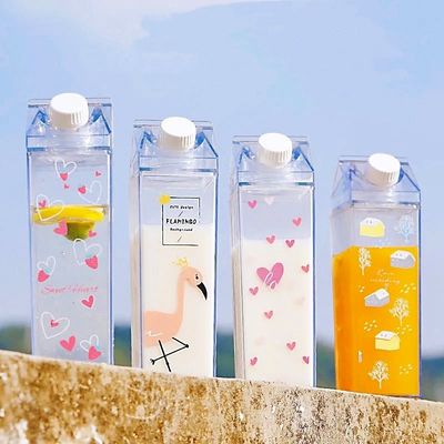 Logotipo personalizado Aceptable 500 ml 1000 ml Acrílico transparente cartón de leche Botella de agua