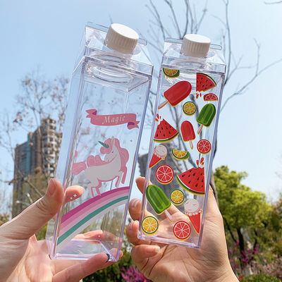 Logotipo personalizado Aceptable 500 ml 1000 ml Acrílico transparente cartón de leche Botella de agua