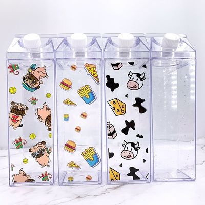 Unisex 500ml botella de agua de plástico claro aplicable para el agua hirviendo diseño cuadrado lindo