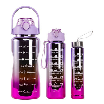 3pcs Conjunto de botellas de agua de plástico motivacional con marcador de tiempo alcanzar sus objetivos de fitness