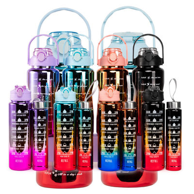 3pcs Conjunto de botellas de agua de plástico motivacional con marcador de tiempo alcanzar sus objetivos de fitness